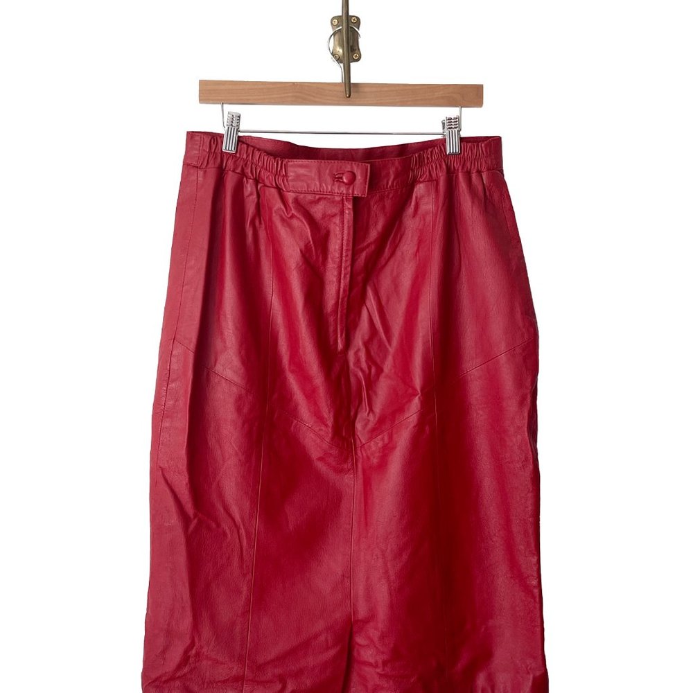 80’s Vintage Red Leather Pencil Skirt